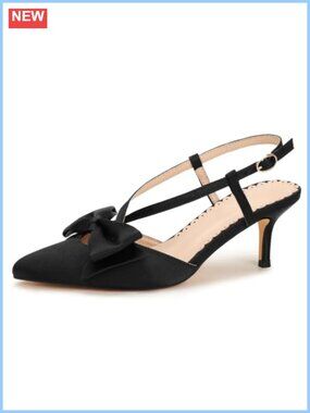 Kitten Heels Closed Pointed Toe Bow Slingback Pumps